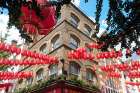 London, England, UK. Chinatown district. Red lanterns, old phone booths and souvenirs are found. Art Print